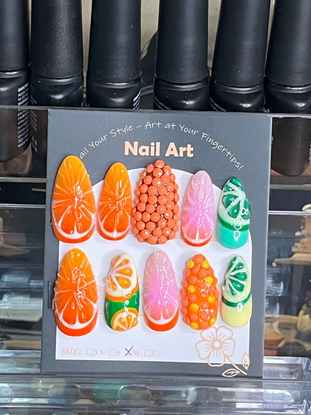 Hand Crafted Orange citrus Press-On Nails — Orange, Pink, Green, Yellow